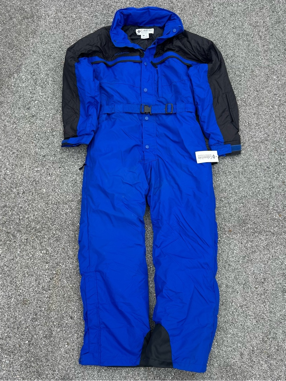 Vintage Columbia Gizzmo One Piece Ski Suit Blue Black Retro 90s Snowsuit XL New